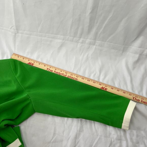 Vintage Green White Trim Jacket Holiday Mod Style Satin Lined Textured Buttons M - Picture 11 of 12